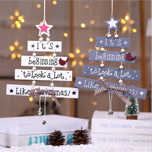 Nouvel arbre de Noël en bois, décoration de porte de Noël, carillon à vent avec inscription, cloche de Noël suspendue. - Product Image 1