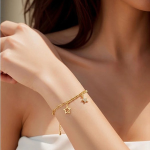 Thai Silver Star <b>Bracelet</b> Double Layer Chain Gold Women's Jewelry Anniversary Gift - Product Image 1