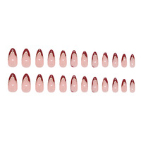 Ongles en amande rouges avec French manucure et contour doré, faux ongles à presser en ABS fabriqués à la machine, lot de 24 ongles en amande avec pointe dorée