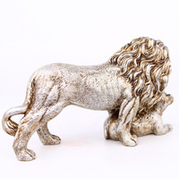 Résine coulée Antique doré et argent Vintage Animal Lion Sculpture Lion Cub Statues