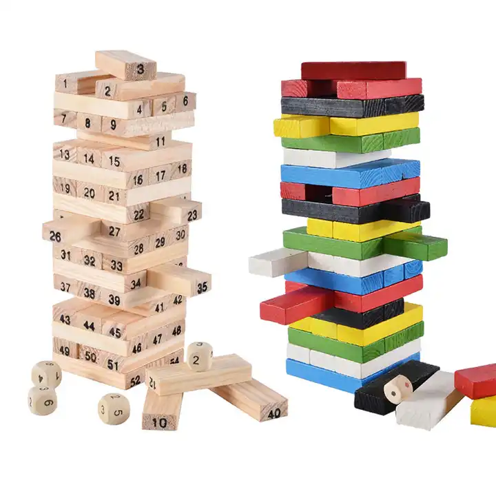 Personalised 48 Wooden Block Tumbling Tower Game Box, Engraved