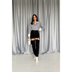 Ensemble deux pièces en jean noir à bretelles, style décontracté, pour soirée, streetwear ou été/vacances, technique délavée - Product Image 5