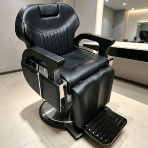 Fauteuil de barbier hydraulique noir inclinable en cuir PU avec repose-pieds pour hommes, salon de coiffure - Product Image 1