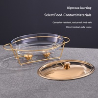 Nouveau Réchaud Buffet en Verre à Cadre en Fer Doré, Alimenté à l'Alcool, Style Hot Pot, Forme Œuf, Capacité 3.0L pour Aliments
