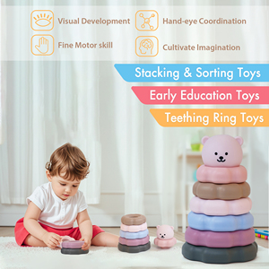 Jouets d'empilage pour bébés en silicone de qualité alimentaire, écologiques, sans BPA, anneaux d'empilage éducatifs <span class=keywords><strong>Montessori</strong></span> en forme d'ours, vente en gros - Product Image 5