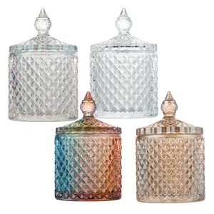 Kunden spezifische Logo-Dekoration Luxus glas Lagerung Candy Jar Bunte klare Kristallglas Kerzen glas mit Deckel für für Kerze