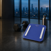 Báscula Inteligente de Grasa Corporal con Bluetooth, Color Azul Marino, Vidrio Templado de Alta Resistencia, Pantalla LCD Retroiluminada para una Vida Saludable