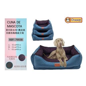 Set Letto per Cani con Fondo in Spugna Antimacchia, Tessuto Impermeabile + Camoscio e Cotone, Blu+Viola, Tre Pezzi per Animali Domestici - Product Image 1