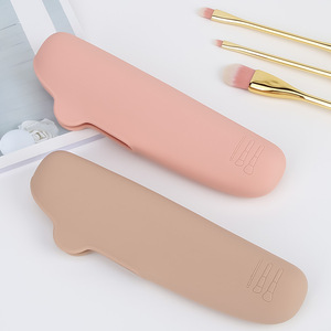 Portable Silicone <b>Makeup</b> Brush Bag Oval Shape Dustproof Waterproof Beauty <b>Storage</b> Case <b>For</b> Home Use - Product Image 1