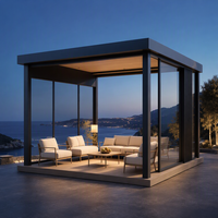 Gazebo motorisé en aluminium à montage facile avec éclairage LED intégré et toit à lames orientables pour terrasse sur toit et usage extérieur