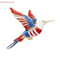 Broche Colibri Diamantée Drapeau Américain USA 250ème Anniversaire Fête de l'Indépendance Souvenir Alliage de Zinc Accessoire de Vêtement Épingle