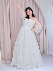 Abito da sposa in pizzo taglie forti, elegante e confortevole, per ragazze, fino a 100 kg, per uso quotidiano, bianco, per fidanzamento, <span class=keywords><strong>matrimonio</strong></span> e registrazione, lunghezza a terra - Product Image 1