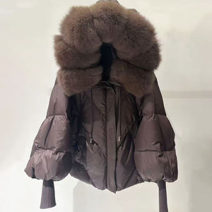 Parka Invernale da Donna <span class=keywords><strong>Oversize</strong></span> con Cappuccio e Collo in Vera Pelliccia di Volpe, Imbottito in Piumino d'Oca Bianco, Maniche in Maglia, Cappotto Spesso e Caldo - Product Image 3
