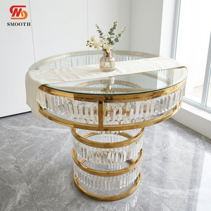 LEDA <b>Party</b> Event Luxury Clear Glass Gold Metal Crystal <b>Table</b> Four-tiered Beaded Curtain Hotel <b>Table</b> for Wedding - Product Image 1