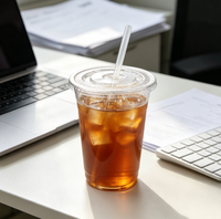 Gobelets jetables transparents en PET de 16 oz avec couvercles plats et pailles pour café glacé, bubble tea, smoothie