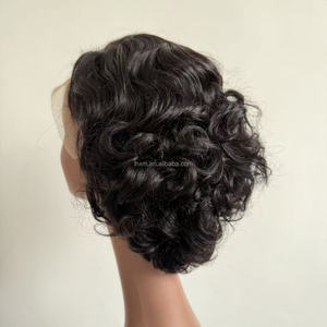 Perruque courte bob ondulée en <span class=keywords><strong>cheveux</strong></span> humains, <span class=keywords><strong>coupe</strong></span> dégradée, pré-coupée, sans colle, avec closure en dentelle 4*13, en <span class=keywords><strong>cheveux</strong></span> humains vietnamiens authentiques - Product Image 6