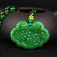 Collier pinan en jade cristal vert foncé pour hommes et femmes, long pendentif de bouddha, à la mode