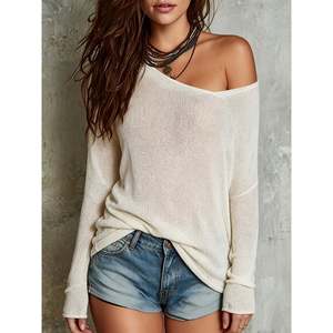 Ivory White <b>Off</b> <b>Shoulder</b> Knit Sweater <b>Long</b> <b>Sleeve</b> Women's Lightweight Open Front <b>Top</b> - Product Image 1