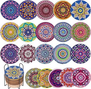 <span class=keywords><strong>Kit</strong></span> de sous-verres en bois 5D personnalisés OEM, motif Mandala, avec support, sous-verres de peinture diamant à marque privée pour l'artisanat - Product Image 1