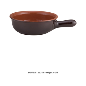 Terracotta Shallow Casserole <b>Pan</b> with Long <b>Handle</b> Ø 22 cm H 8 cm, Brown Two-Tone Vulcania - Product Image 3