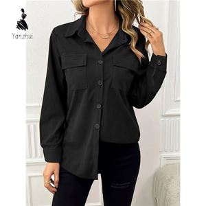 Chemise-veste en velours côtelé tissé respirant pour femme, manches longues, style rétro, avec poches et boutons, pour le quotidien - Product Image 4