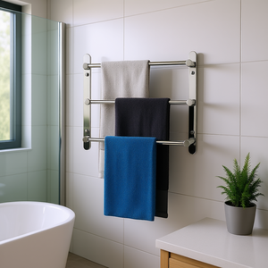 Toallero de tres barras de 40 cm, de acero inoxidable con acabado cromado, accesorio de baño montado en la pared, diseño minimalista - Product Image 2