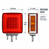 Feux de clignotants de remplacement KLT-LITE KW8032 double face carrés sur pied, 24V, triple goujon, ambre/rouge, 47 LED