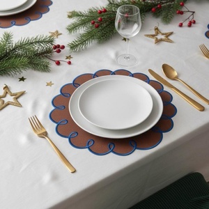 <b>Linen</b>/Cotton <b>Linen</b> <b>Cloth</b> Napkins Monogram Custom Design 100% <b>Linen</b> Scalloped Classic Handmade Embroidered <b>Table</b> Placemat Dining - Product Image 6