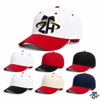 Casquette de baseball unisexe blanche et rouge bicolore, visière contrastante, six panneaux structurés, réglable, logo brodé personnalisé