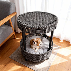 Cama <span class=keywords><strong>para</strong></span> Mascotas de Ratán Tejido de 2 Niveles con Cojín, Mueble Elevado Multifuncional <span class=keywords><strong>para</strong></span> Descanso de Mascotas, Colores y Estilos Personalizados Disponibles - Product Image 2