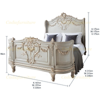 Lit en bois massif et cuir de style français, sculpté, antique, classique, taille king, mobilier de chambre à coucher de luxe européen blanc