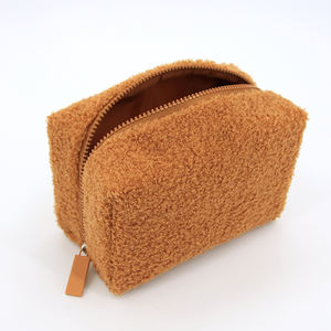Роскошная мягкая плюшевая ткань большой емкости косметический Органайзер сумка на заказ персонализированный логотип застежка-молния Экологичная клетчатая Женская - Product Image 4