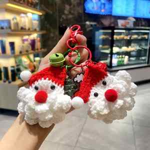Handmade Crochet Santa Keychain Set Christmas Themed Bell <b>Keyring</b> <b>Cute</b> Knitted Santa Claus Bag Charm for Xmas Decoration - Product Image 5