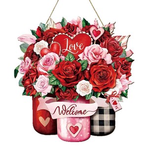 KingWIN Valentine's Day Wooden Hanging Ornament Rose Heart Welcome Door Sign Home <b>Decor</b> Farmhouse <b>Wall</b> Decoration - Product Image 4