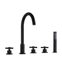 Ensemble de douche cascade or brossé monté sur le pont 5 trous de luxe classique Robinets de baignoire en laiton