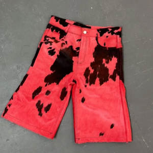 Jorts de mezclilla gruesa vintage personalizados de alta calidad con corte deshilachado, efecto desgastado, estilo cargo, transpirables, con estampado <span class=keywords><strong>animal</strong></span> de vaca, para verano - Product Image 4