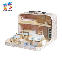Valise en bois pour jeu de meubles miniatures portables pour enfants, jouet éducatif unisexe, modèle de chambre à coucher, jeu d'imitation