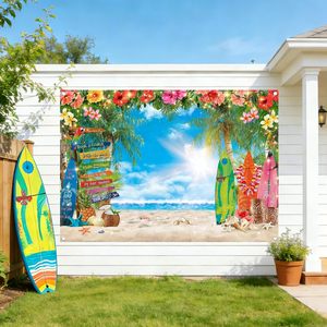 Sfondo Fotografico Hawaiano Estivo 7x5ft, Decorazioni per Feste Luau Tropicali, Striscione con Tavola da Surf, Accessori per Photobooth Festivo - Product Image 5