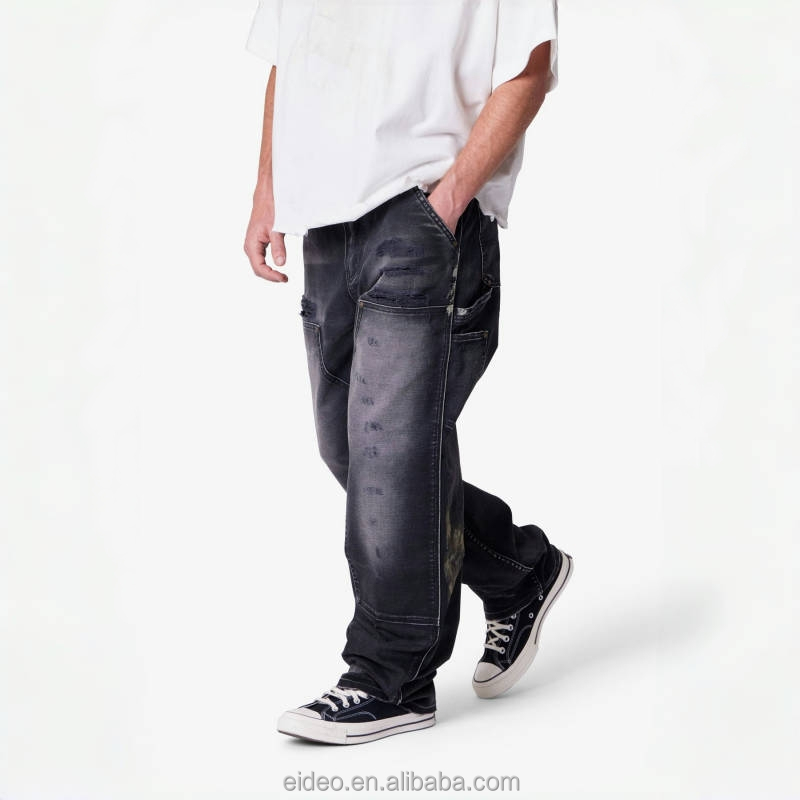 jeans para hombres con desgastes en las rodillas que reinicia su