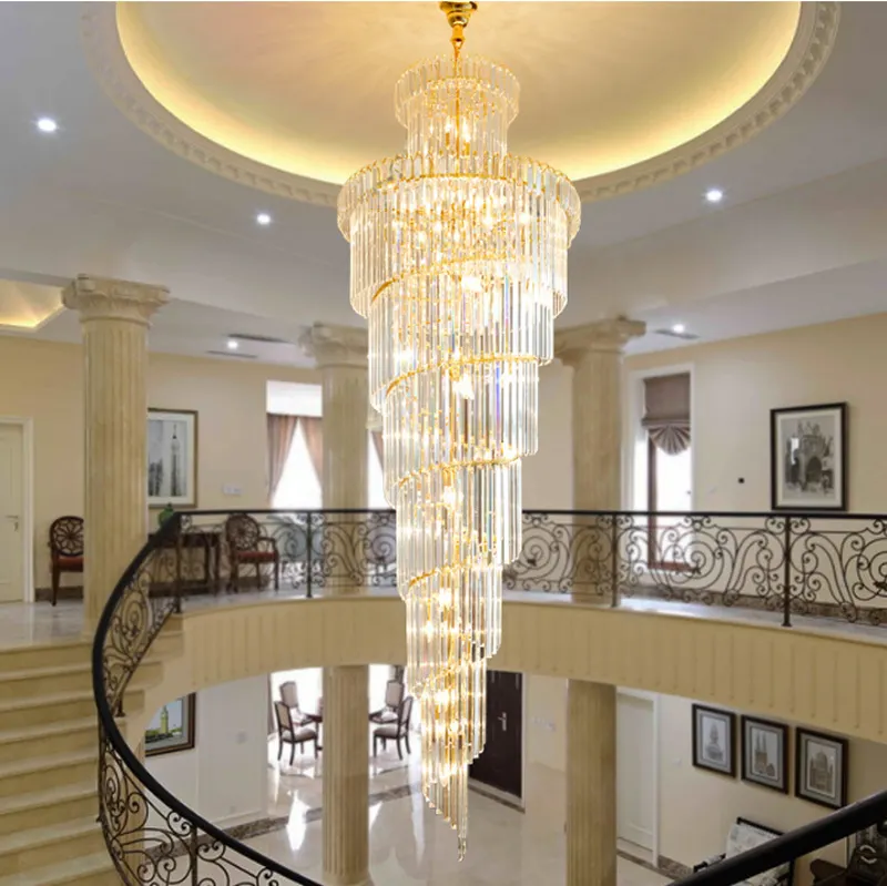 Современная Золотая Роскошная большая круглая лестница, освещение для лестницы, хрустальные люстры, подвесные светильники для вестибюля отеля, лестница