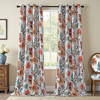 Rideaux occultants vintage en polyester à imprimé floral beige, blanc, orange, crème et ivoire, motif feuilles et fleurs, pour chambres à coucher