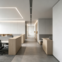 Conception de la disposition intérieure du bureau à partir d'un plan de mobilier détaillé, les zones incluent la réception, les postes de travail, les salles de réunion, les espaces de détente et les zones administratives