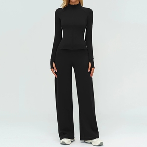 طقم رياضي نسائي من قطعتين من Under Lulu مخصص عالي المرونة مع سترة بسحاب كامل وبنطلون يوجا قابل للطي للتمارين الرياضية - Product Image 2