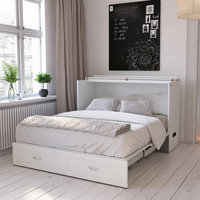 Cama Queen Size de Madera Maciza Montada en la Pared con Gabinete, Cajón de Almacenamiento Extra Grande, Cargador Integrado, Cama Plegable Multifuncional Moderna