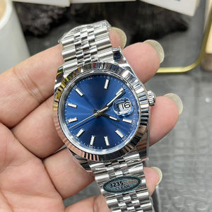 Reloj Clásico Premium de Acero Inoxidable, Caja Plateada, Esfera Azul, Movimiento Mecánico, Manecillas con Función de Fecha Automática - Product Image 2