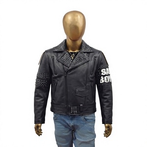 Wholesale Custom Streetwear <b>Punk</b> Rock Leather <b>Jacket</b> Unisex Black Metal Studs Graphic Print Breathable Winter Front Traditional - Product Image 1
