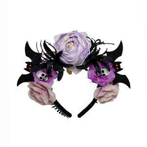 Serre-tête floral gothique Jour des Morts, rose artificielle, chauve-souris, crâne, accessoire de cheveux pour femme, Halloween, soirée, festival, fête - Product Image 4
