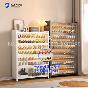 Meuble d'entrée moderne de luxe en métal sur mesure à 4,5 niveaux, organisateur de rangement pour chaussures en acier - Product Image 1