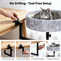 Lit pour chat moderne à motif uni, rotatif à 360°, réglable, pour bureau - Durable, écologique, amovible, lavable, charge maximale 44 LBS