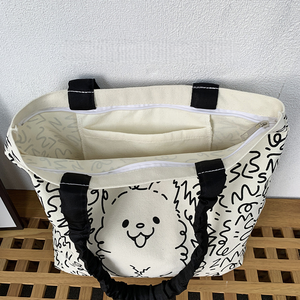 Sac fourre-tout en toile pour femme, motif chat et chien de dessin animé mignon, grande capacité, idéal pour l'été, pour étudiants et le shopping - Product Image 4